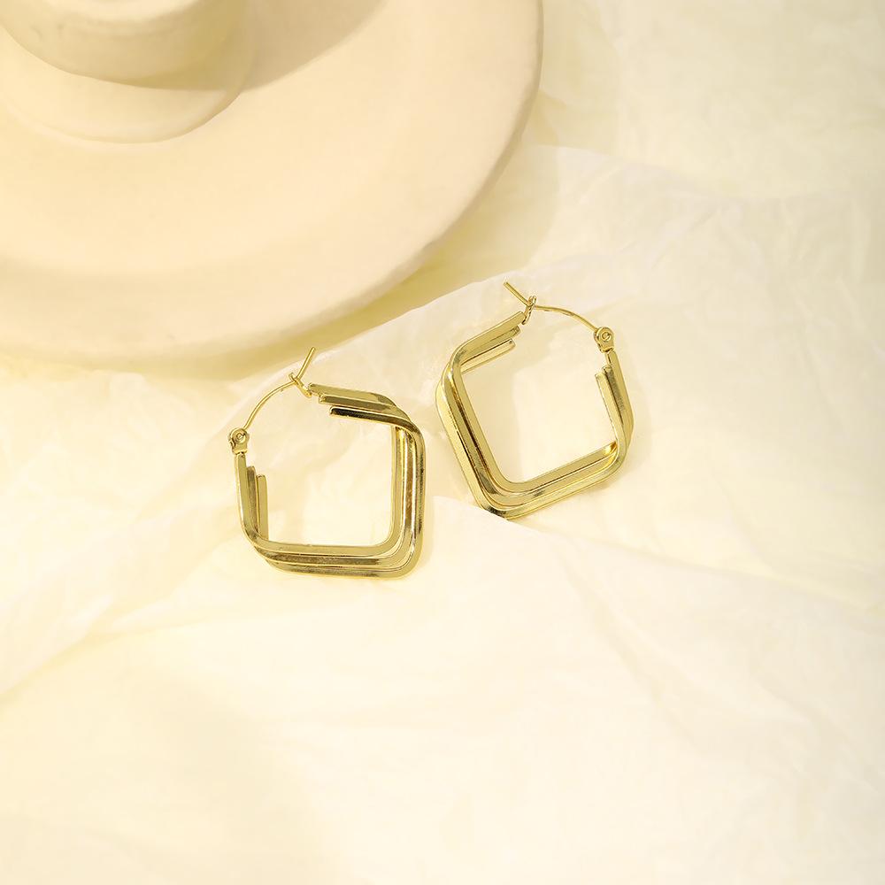 Fashion Personality Stainless Steel Stud Earrings High Light Luxury Square Geometric Earrings Femininity Niche Earrings