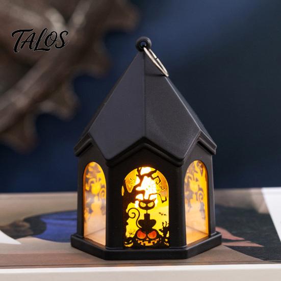 Flickering Candle Lights Halloween Pumpkin Lantern, Gothic House Shape LED Light Safe Night Lamps for Children Party, Spooky Table Centerpieces, Home
