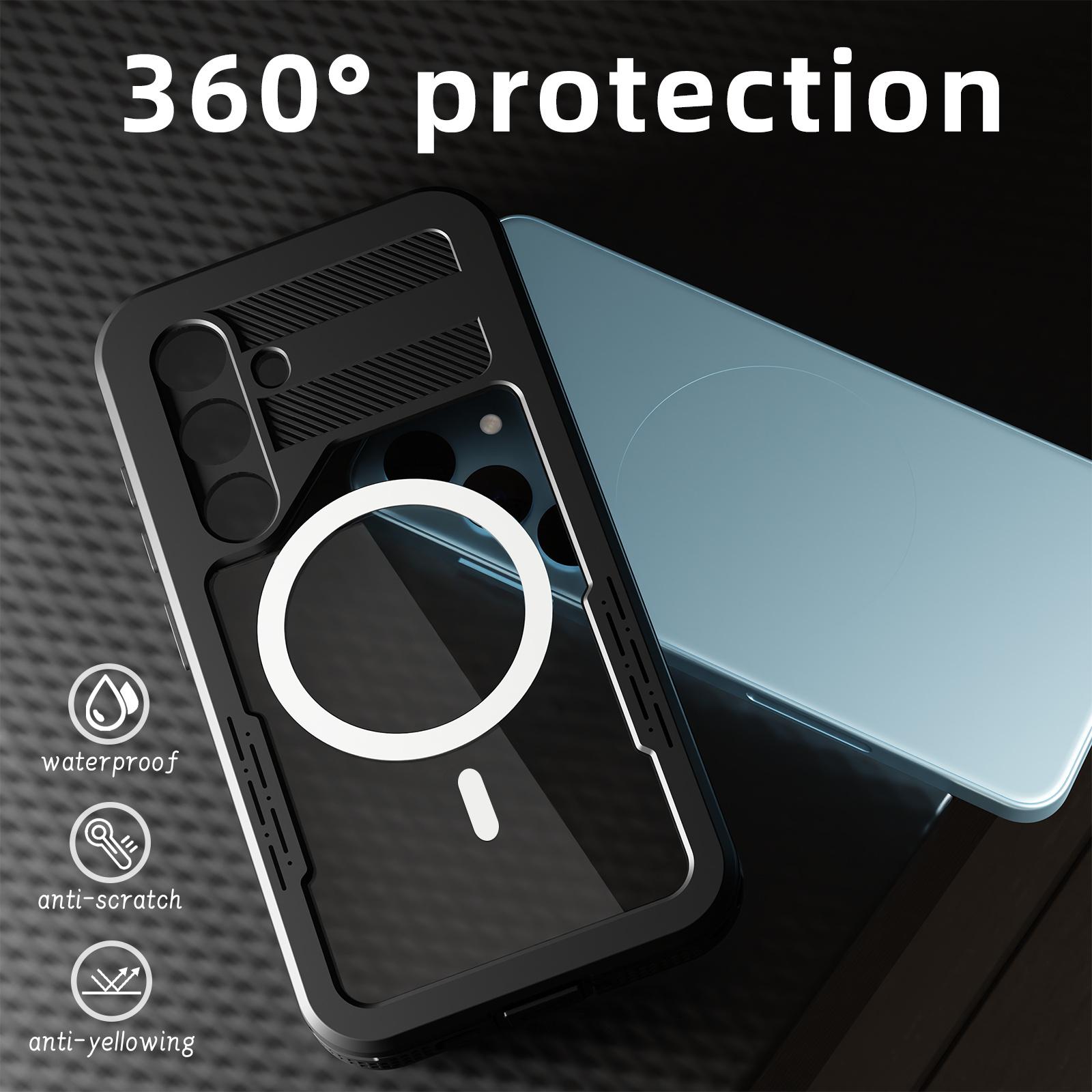 

For Samsung Galaxy S24 IP68 Waterproof Magnetic Case Clear Phone Cover Lake Blue+Cyan