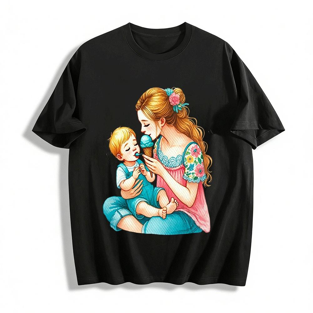Warm Parent-child Time Ice Cream Print Casual Top Pure cotton T-shirt XXS
