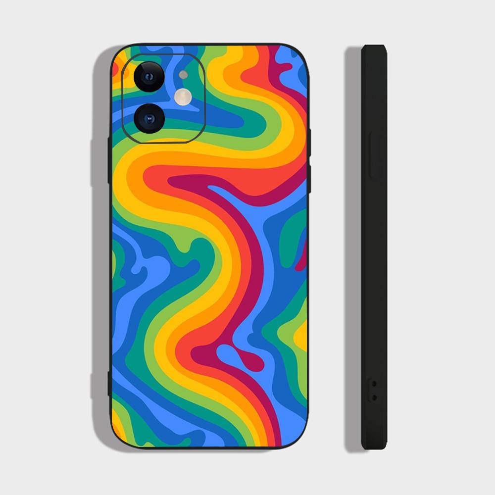 Rainbow Phone Case For IPhone 17 Air 16 15 14 13 Pro Max 11 12 Black Silicone Cover