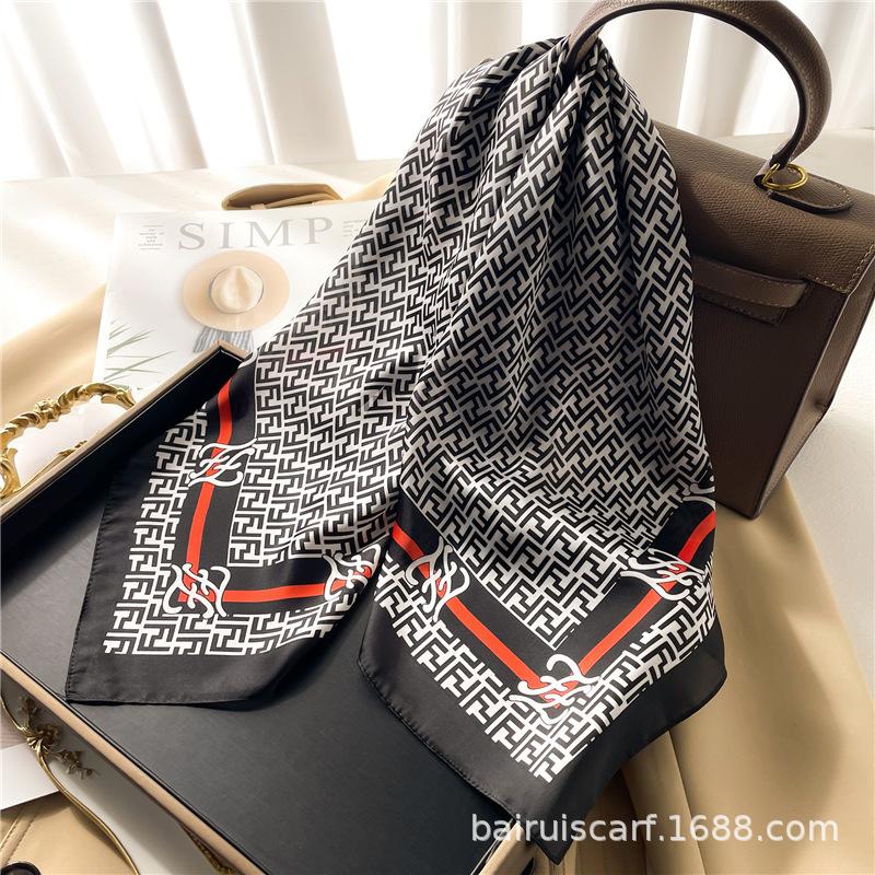 Light luxury high-end silk scarf women's scarf versatile fashion spring and summer sunscreen scarf square scarf letter F