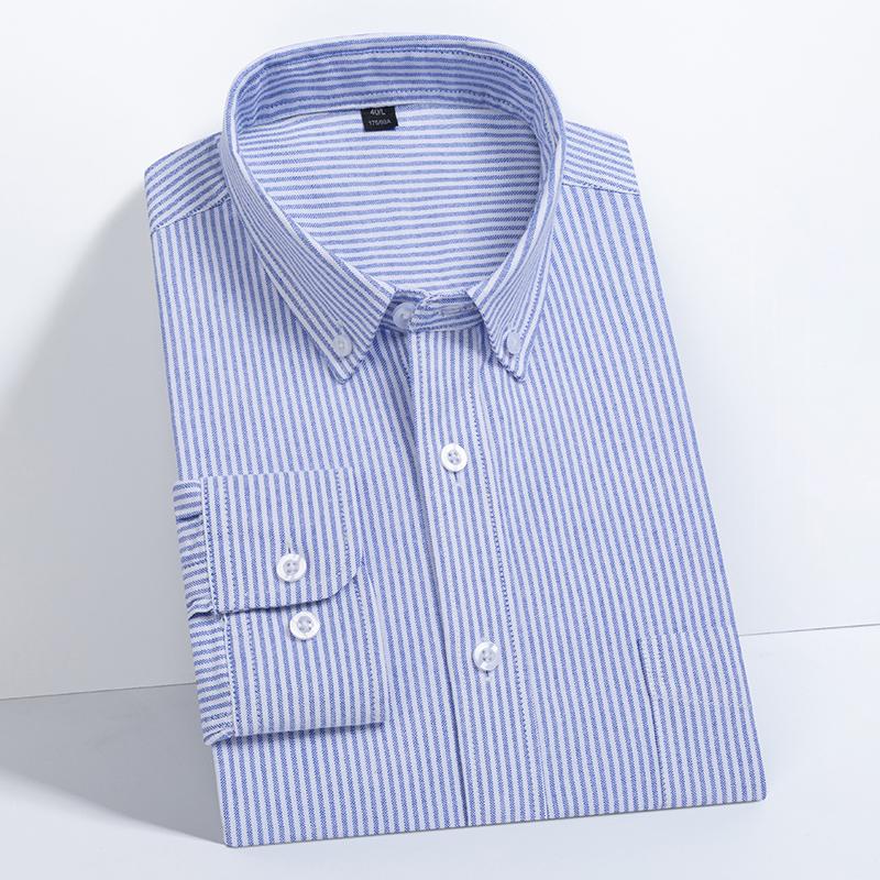 New 100% Cotton Oxford Mens Striped Plaid Shirts Long sleeve Male Business Casual High Quality Formal Shirt For Men Social Shirt