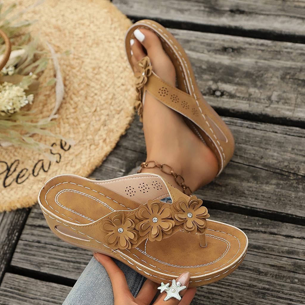 Large-Size Wedge Floral Thong Slippers – Summer New Fashionable Toe-Post Slide Casual Sandals for Women