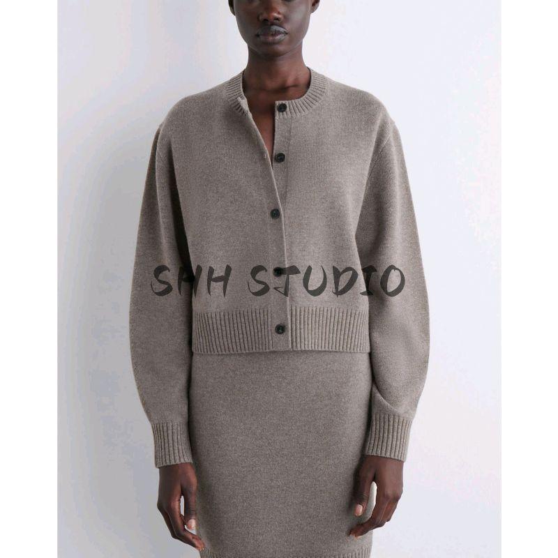 CS Autumn New Women clothes Standard Version Type Wool Blend round Neck Long sleeve Cardigan 1294776