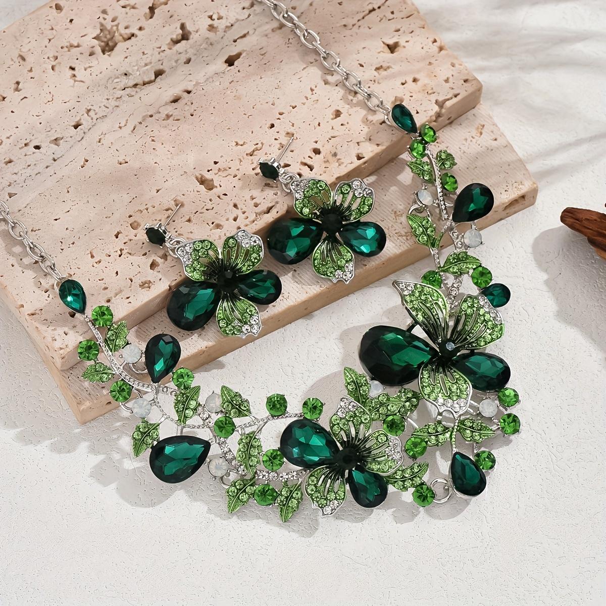 

Элегантный набор с цирконами и стразами в виде цветов для женщин - 3 предмета: колье и серьги-подвески, для вечеринок и на каждый день, идеальный подарок для свиданий/невесты 50cm зелёный