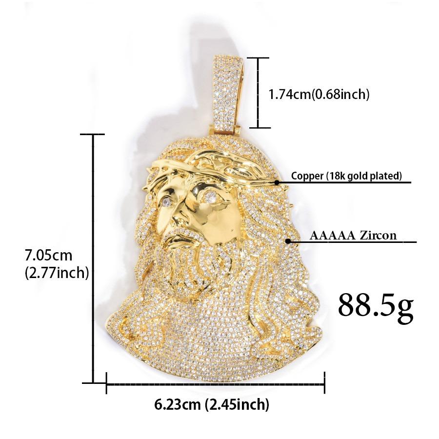 Zweifarbig Riesiges Gruseliges Silbernes Jesusgesicht Kopf Zirkonia Krone Anhänger Jumbo Anhänger Kubikzirkonia Halskette