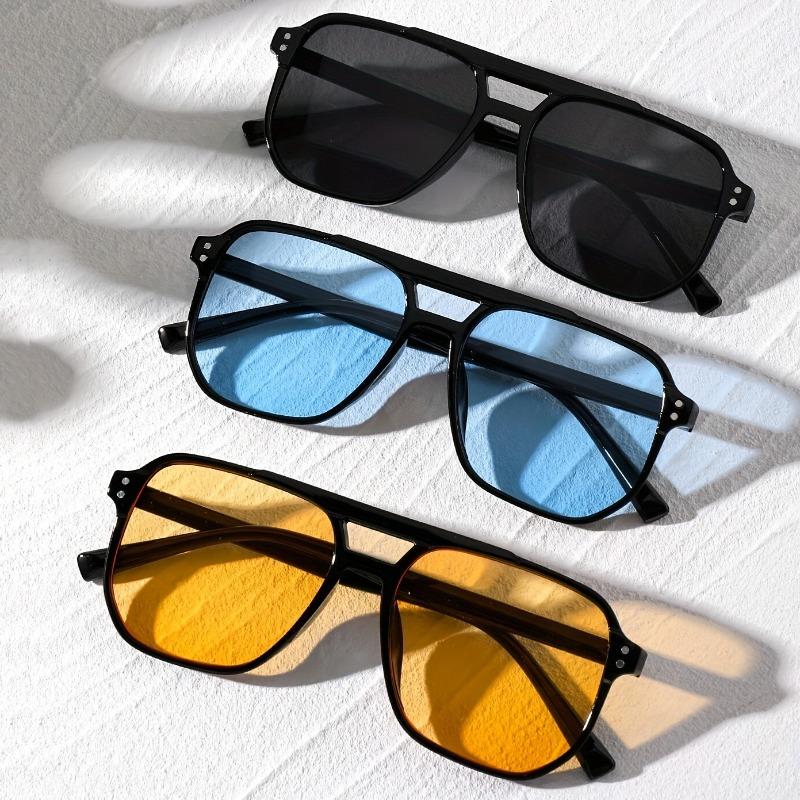 

3Pcs Retro Double Bridges Square Sunglasses Women Gradient Shades UV400 Fashion Brand Designer Rivets Men Sun Glasses