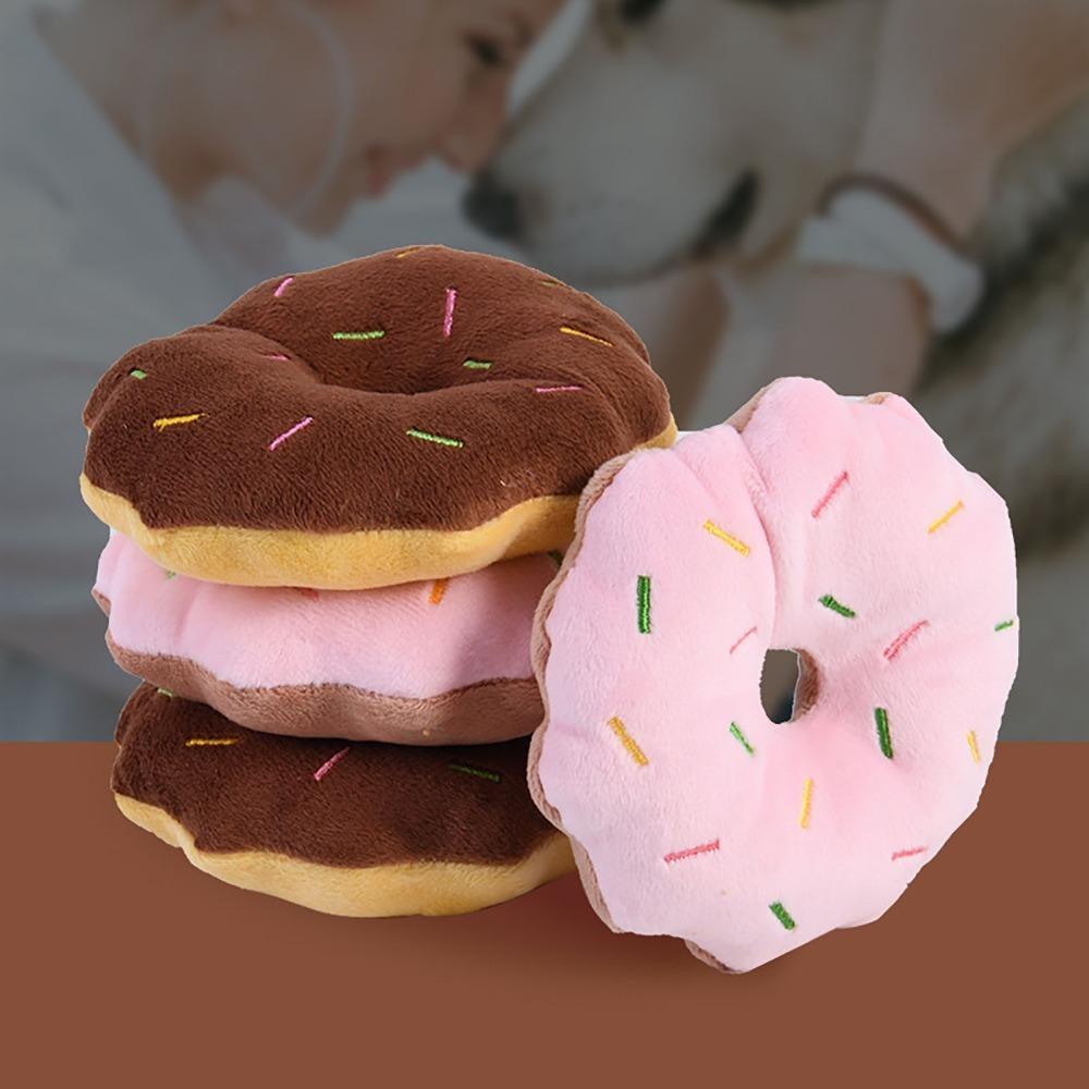 Plush Surface Plush Donut Toy Round Shape Cartoon Stuffed Toy Dog Chew Ring Small Medium Dogs