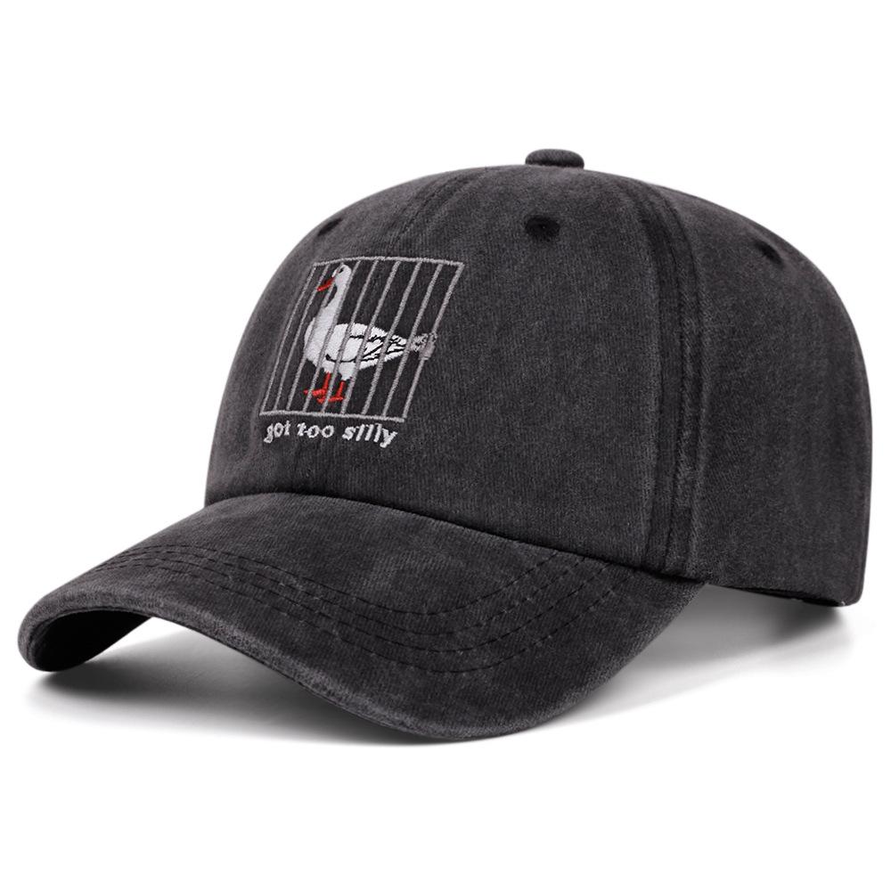Geh Zu Verrückte Gewaschene Jeans Bestickte Baseballkappe Nerz Gans Retro Kappe Lässig Weicher Zylinder Adjustable 55-59cm gray