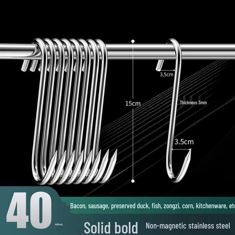 Stainless Steel S-Shaped Hook for Hanging and Drying Meat: Bacon, Duck, Sausage, Pork, Fish - Thickened and Pointed.
