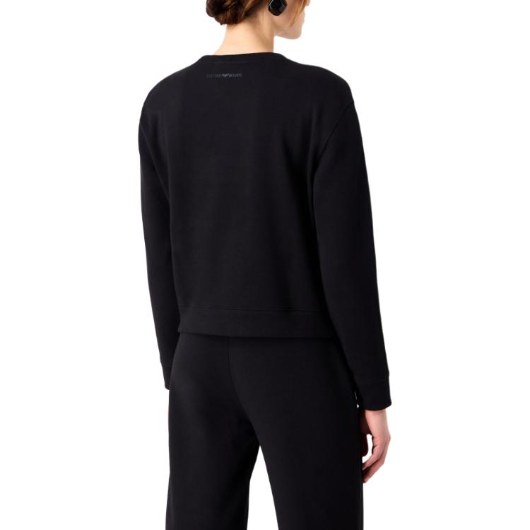 Emporio Armani FW23 Letter Logo Print Crew Neck Long Sleeve Sweatshirt Women Sweatshirt Navy-Blue 8N2M9E-2J49Z-F902