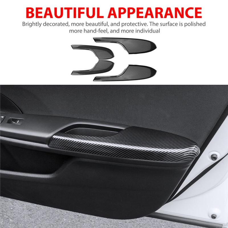 Interior Door Armrest Panel Trim Cover Accessories Component For Honda Civic 2016- 4 Pcs Carbon Fiber