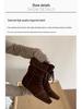 Damen Retro Western Plissee Stiefeletten mit eckiger Spitze und Innensohle, dünnes Riemendesign für Herbst und Winter.