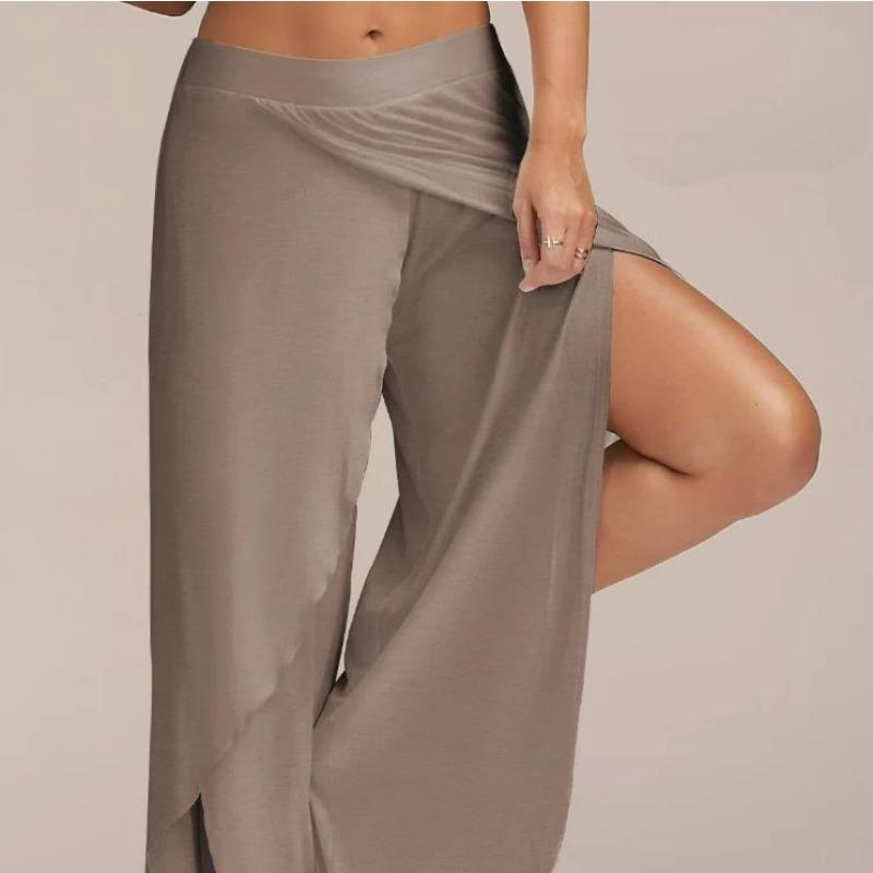 Women Plus Size Wide Leg Pants Loose Fitness Dance Yoga Split Trousers Female Elastic Wasit Casual Workout Solid Summer Clothing