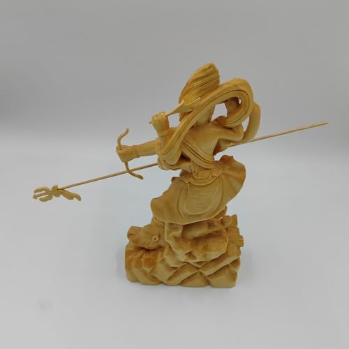 Marishiten Buddha Statue, Premium Cypress Wood Carving, 21cm Tall, Guardian Deity, Buddhist Altar, Buddhist Room, Wood Carving