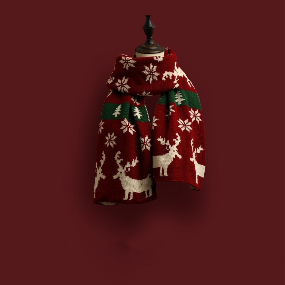 Warm Knitted Scarf Elk Christmas Shawl Cape Retro Scarves Women Girl