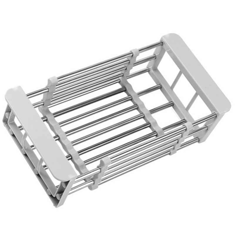 HHO-Retractable Stainless Steel Kitchen Dish Drying Rack, Sink Draining Basket, Fruit And Dish Rack, Dish Washing Baske