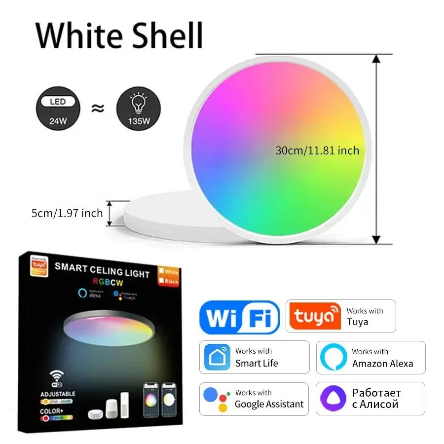 

Tuya Smart BLE WiFi Світлодіодний стельовий світильник змінного струму 85-265 В 24 Вт RGB круглий стельовий світильник ДОДАТОК для внутрішнього освітлення Alexa Geogle Домашнє голосове керування білий