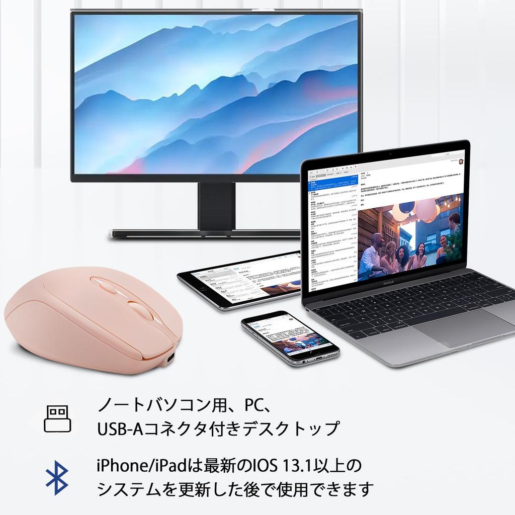PiMivco Wireless Bluetooth Mouse with 3 DPI Compatible with and Android Mouse, Mouse, Rechargeable, Quiet, Dual-Mode 2.4GHz, 4-Button Settings,