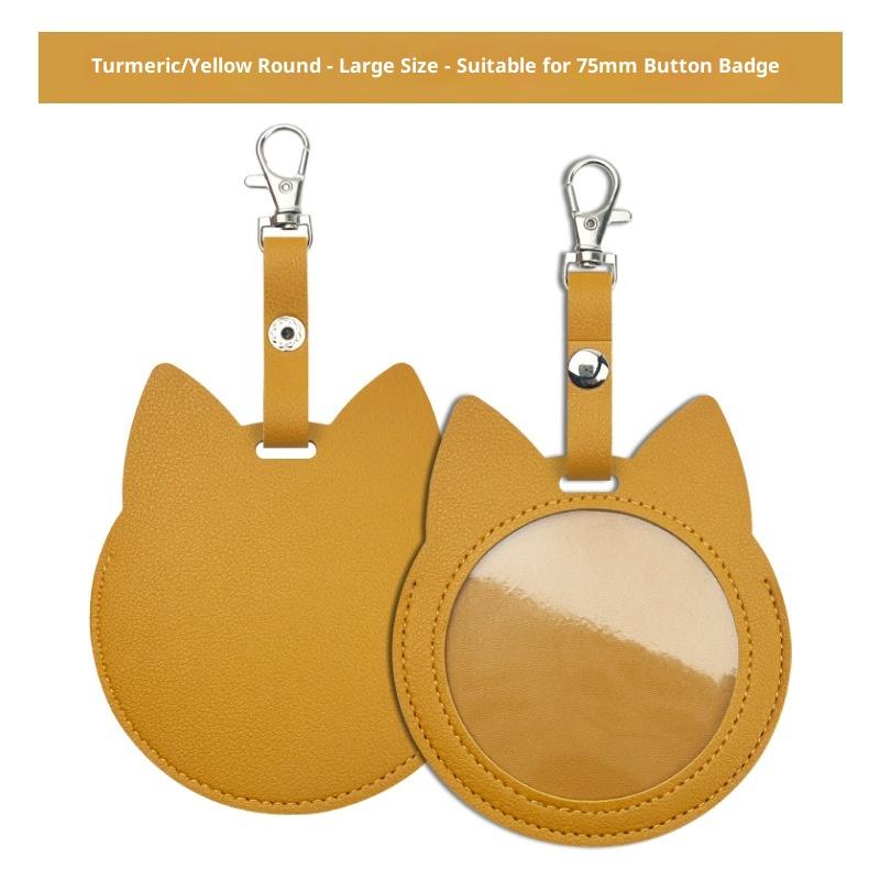 PU Leather Card Holder Cat Ear Design Cute Round Badge Reel For Work Office Travel Luggage Keychain Pendant