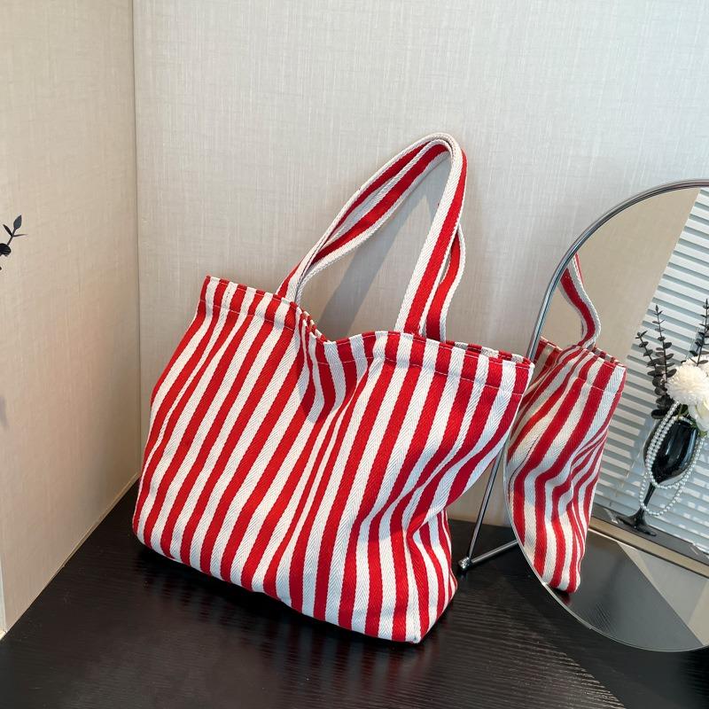 Retro Striped Canvas Shoulder Bag, New Fashionable and Simple Small Fresh Casual Large Capacity Tote Bag