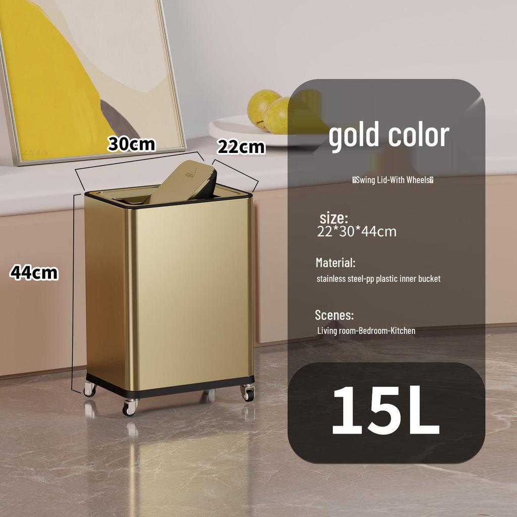 Einfacher Moderner Edelstahl-Mülleimer mit Rädern – Vertikaler Klappdeckel, Quadratisches Design für Küche & Wohnzimmer