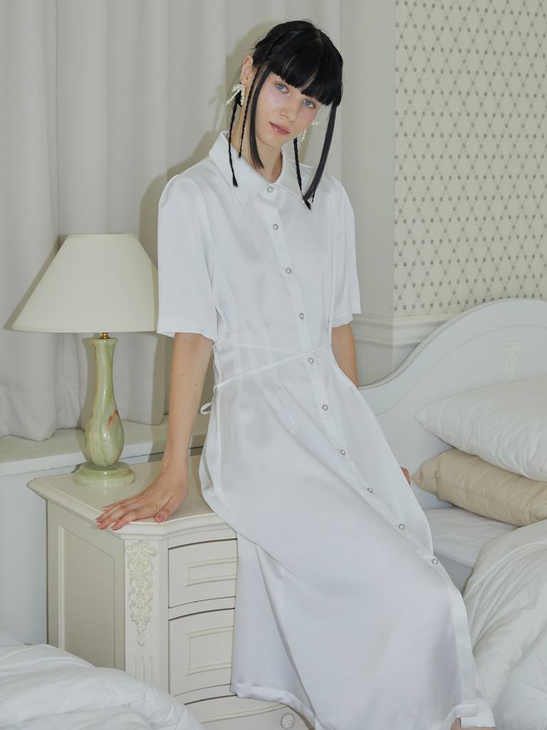 Illustrious Illusion White Silky Cross Shirt Dress
