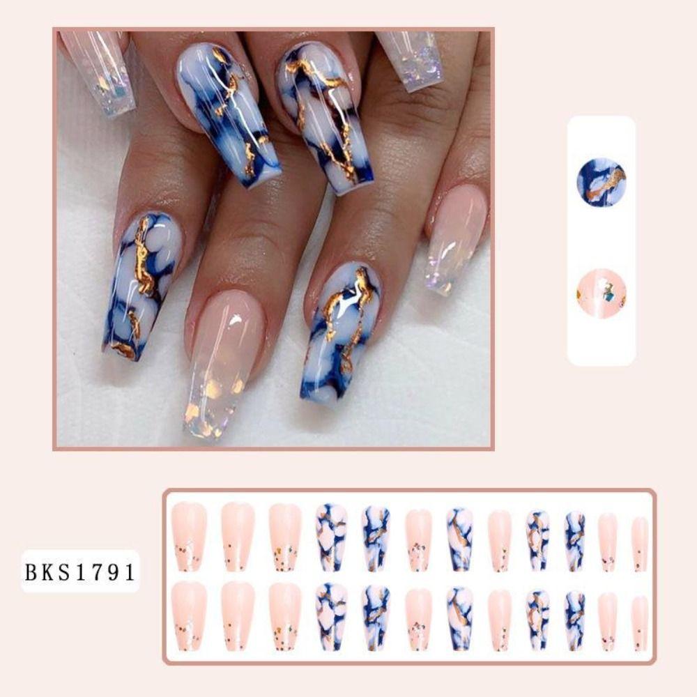 Medium Length Ballerina False Nail Square Head T-shape Nail Tips Fashion French Fake Nails  Women