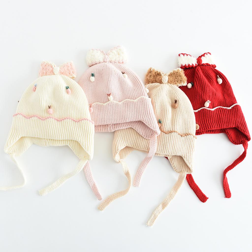 Winter Children's Hats, Girls' Outdoor Sun Shading and Windproof Woolen Hats, Baby Knitted Bow Ear Protection Hats