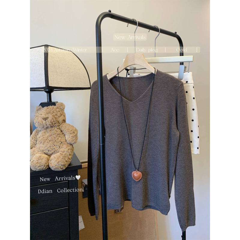 Fashion Collar Knitted Sweater Women's Soft Waxy Bottoming Shirt Autumn and Winter Simple Versatile Lazy Style Long-sleeved Inner Top