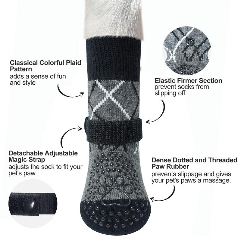 4PCS Anti-Slip Dog Socks Paw Protector Traction Wear Knitted Pet Socks Adjustable Indoor And Outdoor Non-Slip Socks For Pets.