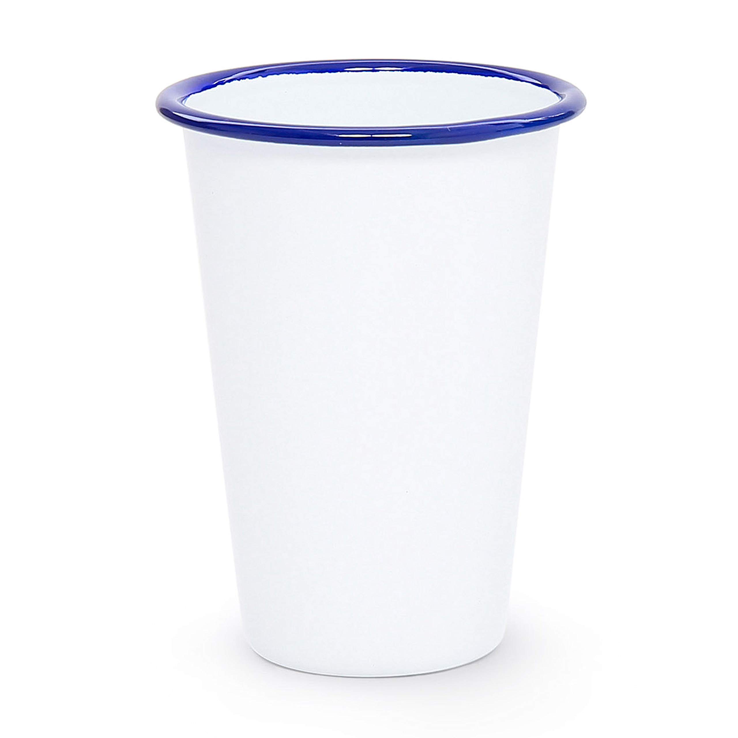 

White Blue Enamelware 410ml Tumbler White with Blue Rim (Solid Trim) - -Solid