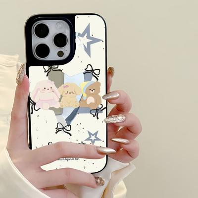 Spiegel Handyhülle für iPhone 15 11 13 14 für 15 16 Pro Max 12 13 16 Pro Wolke Blume und Tier Niedlicher Stil Handyhülle