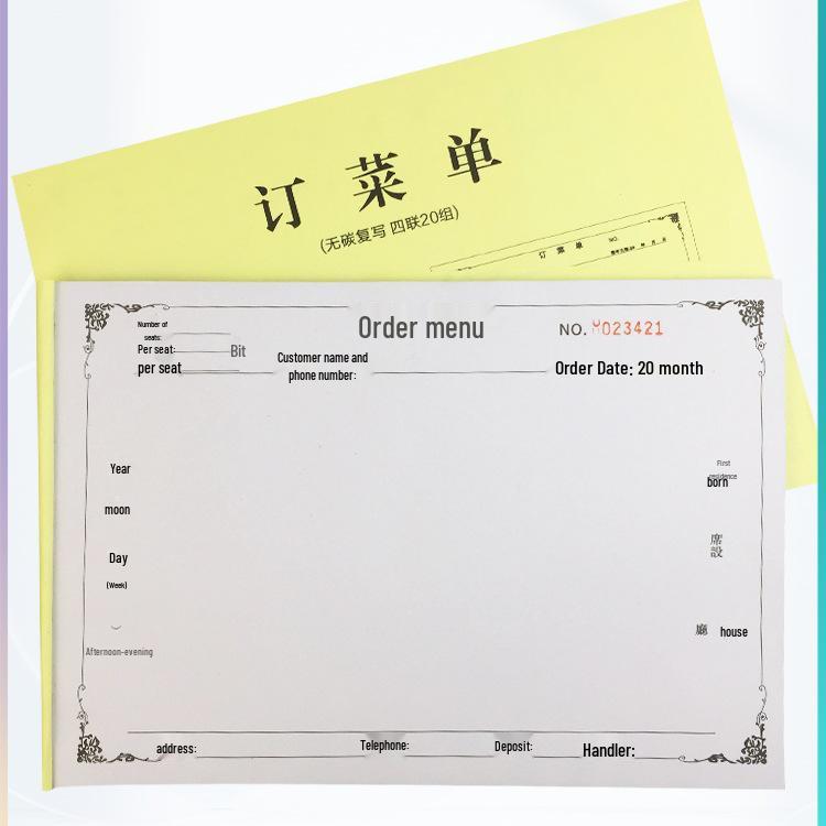 

Four-Part Carbonless Banquet Order Book - Fixed Menu & Reservations Single-part Order Form - Set of 5