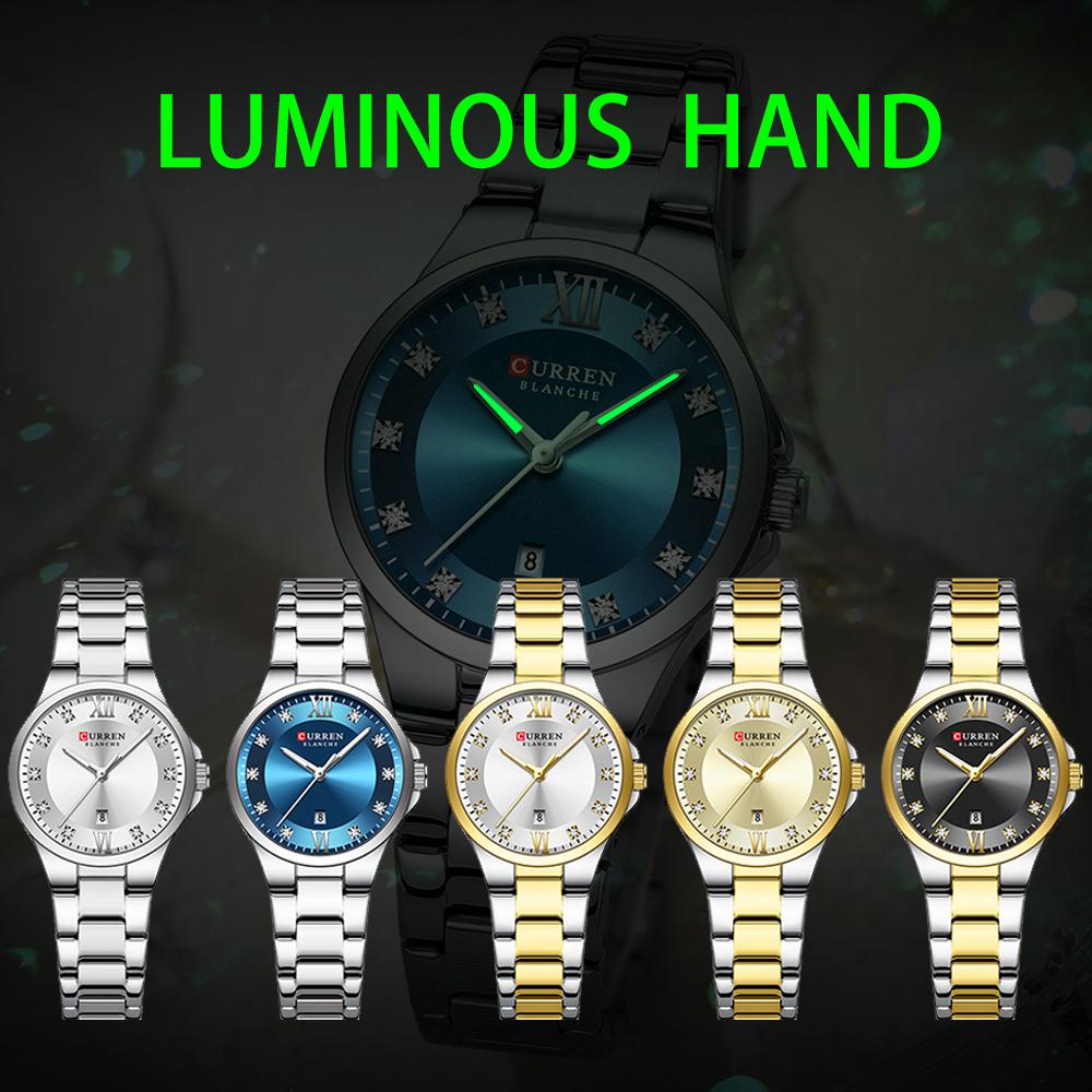 CURREN Brand Quartz Watch for Women Fashion Luxury Round Stainless Steel Waterproof Luminous Ladies Wristwatch