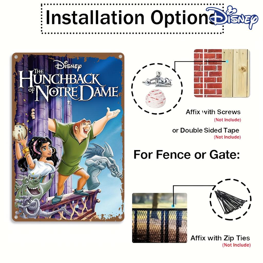 1pc Disney The Hunchback of Vintage Metal Tin Sign Wall Art - 20.32x30.48 cm Iron Decorative Plaque with Quasimodo & Esmeralda,