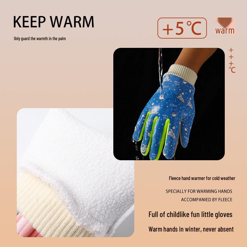 Children's Fleece-Lined Winter Riding Gloves - Windproof & Anti-Slip for Medium to Large Boys and Girls