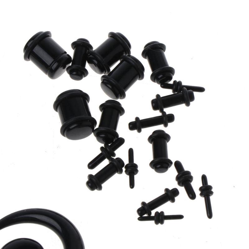 Kit Étirement Oreilles 54 Pièces 14G à 00G – Tapers, Plugs, Spirals Acrylique & Silicone (Noir)