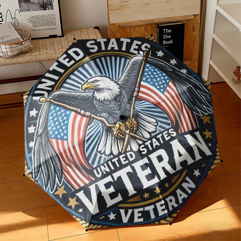 

1pc American Eagle and Racing Flag Umbrella Portable Folding Umbrella Iron Frame Hole Bone Structure Outdoor Home Umbrella