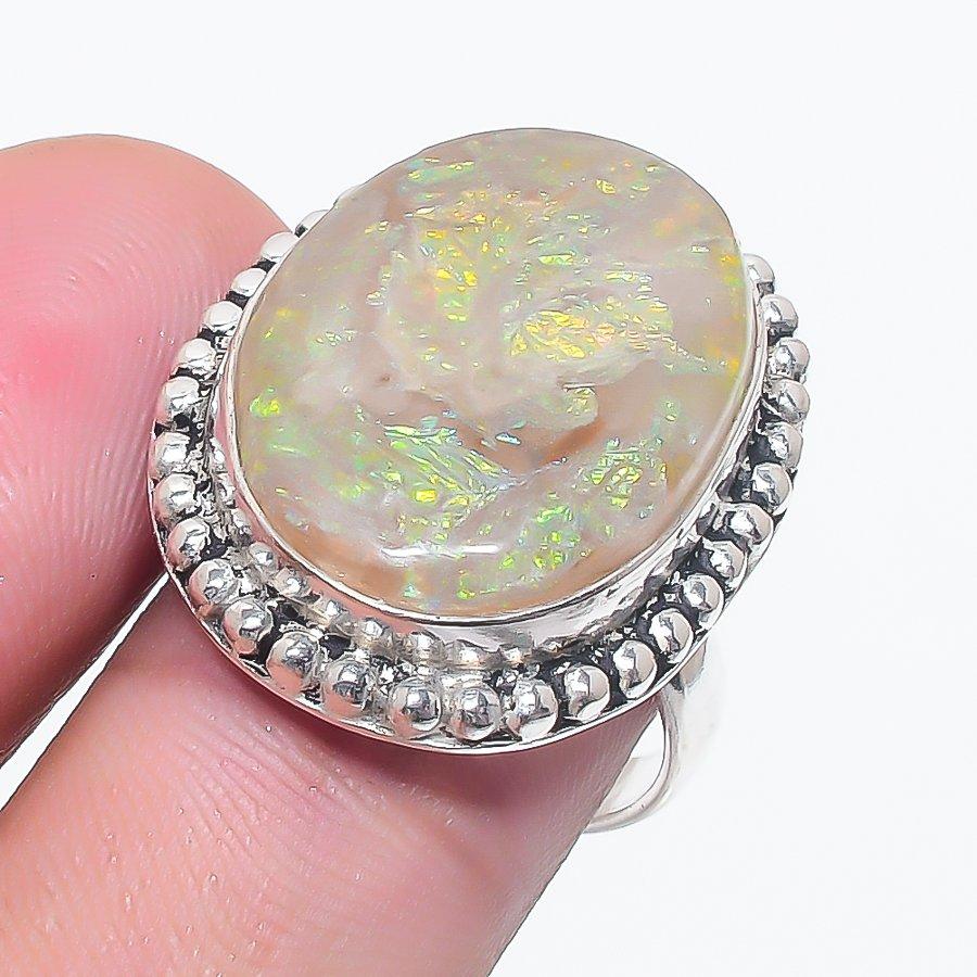 Natural Ethiopian Opal Gemstone 925 Sterling Silver Jewelry Ring Size 7 q1d06