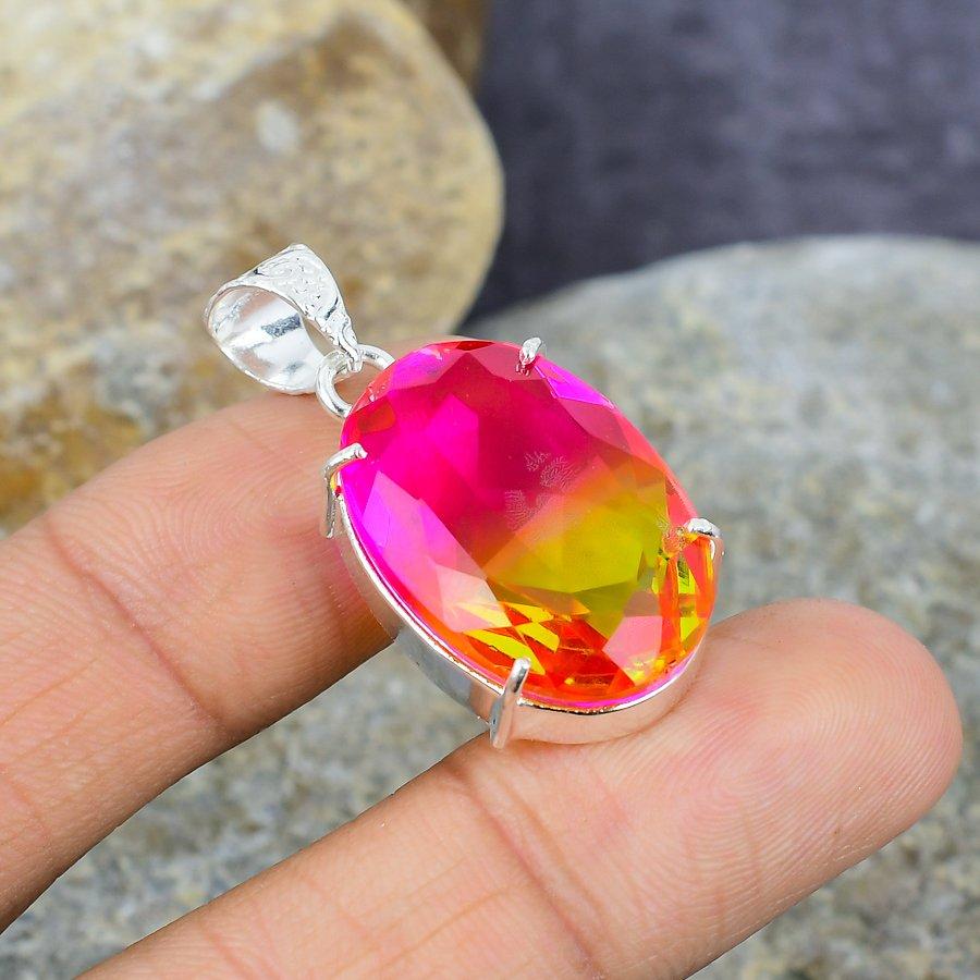 

Двухцветный турмалиновый драгоценный камень ручной работы из стерлингового серебра 925 пробы для нее