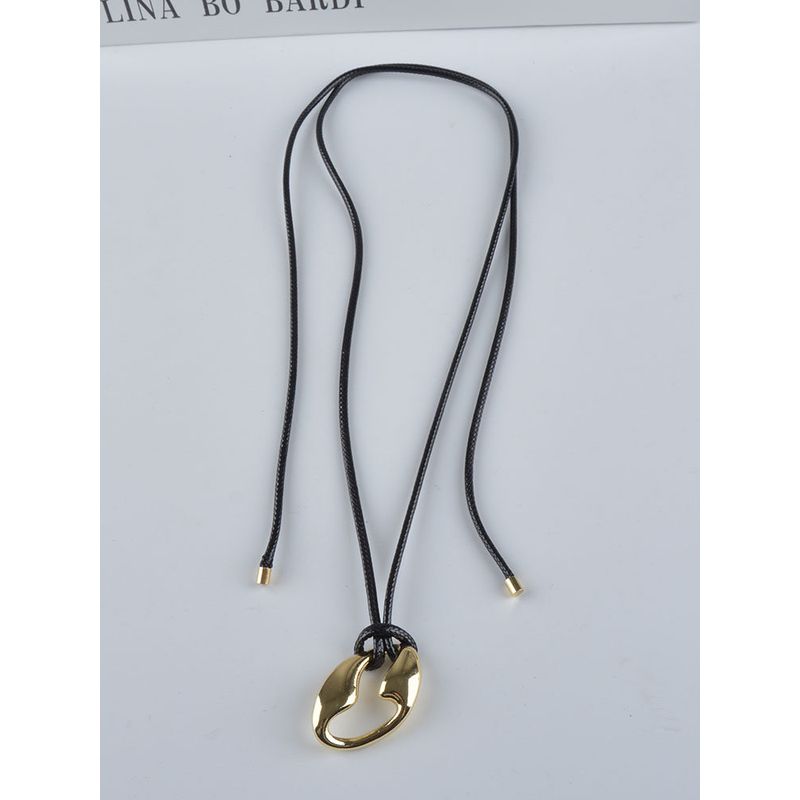 Niche Style Large Hollow Black Leather Rope Long Female Pendant Gold Necklace