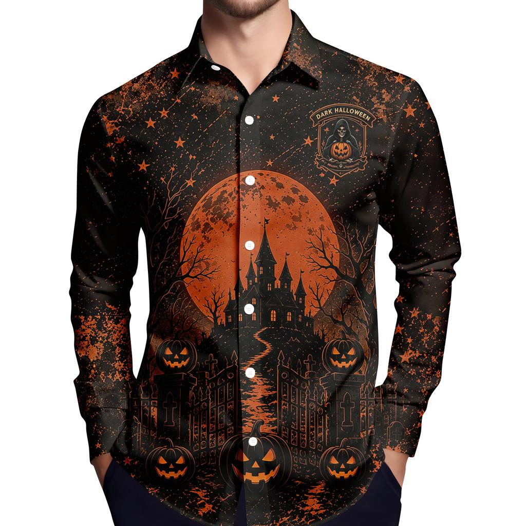 Men's Long Sleeve Button Down Shirt Halloween Print Casual Party Wear