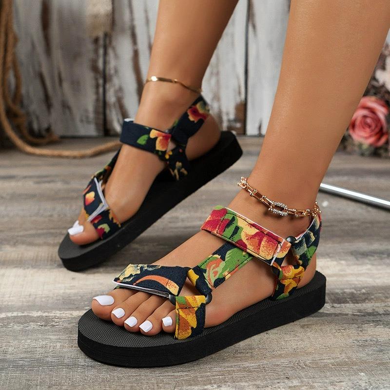 Summer New Thick-soled Cloth Ethnic Women's Shoes Fish Mouth Color Matching Velcro Beach Sandals