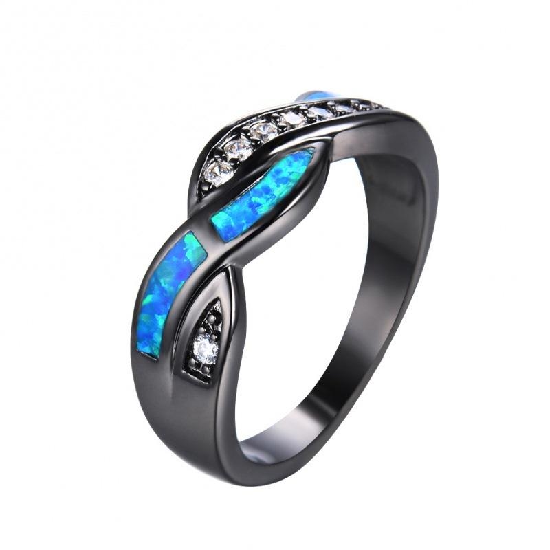 

Wind black gold Opal edge inlaid with white diamonds winding ring men s simple personality index finger ring 12 синій