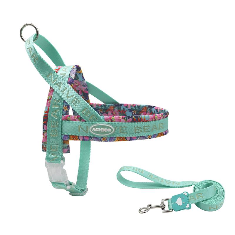 Colorful Floral Printing Padded Harness for Dogs Adjustable No-pull Nylon Pet Walking Training Vest for Small Medium Large Dogs