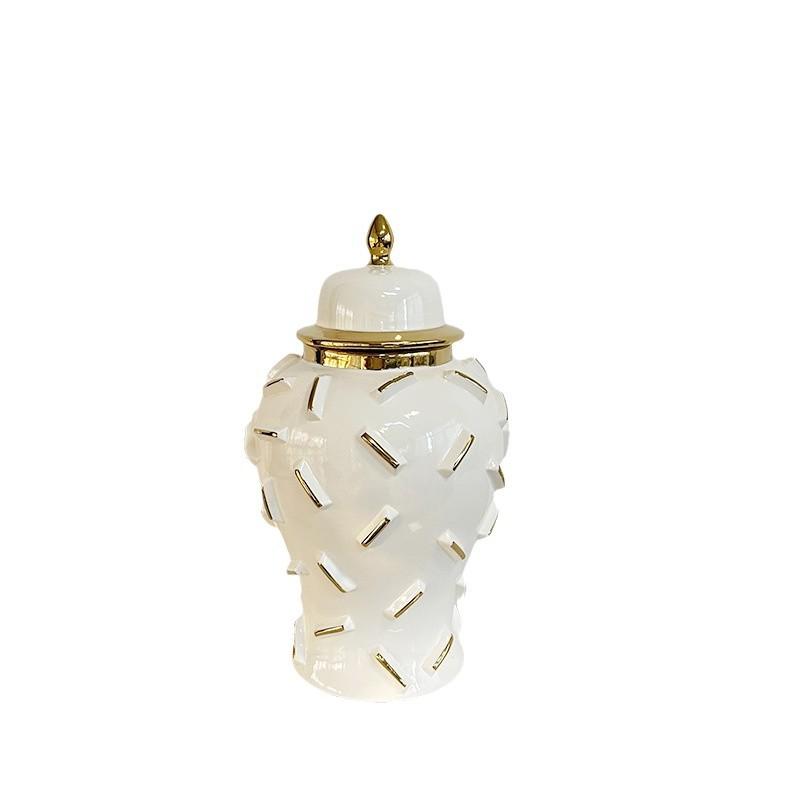Gold White Storage Pottery Jar  General Can Storage Tank Ginger Jar Flower Vase Ceramic Ornament Home Decoration Accessories