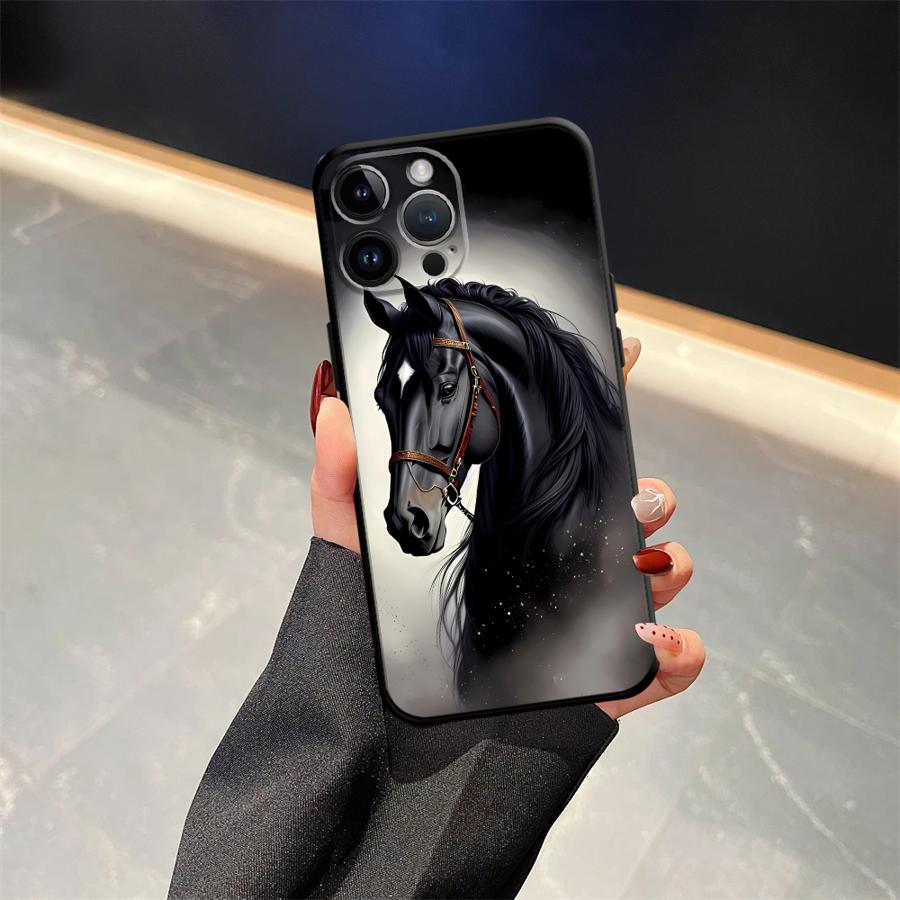 Animal Horse Pattern Black Soft Phone Cover Case for iPhone 13 12 11 17 Pro Max 17Air XS Max XR 15 16 14 Plus 7 8