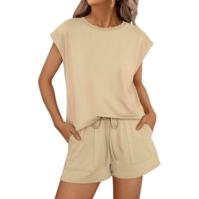 Women 2 Piece Lounge Sets Casual Summer Outfits Short Sleeve Two-piece Set Women